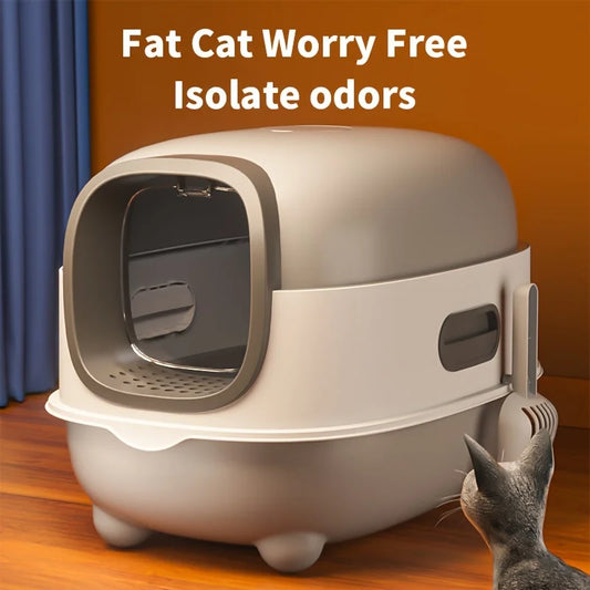 1 Cat Toilet, Cat Litter Tray, Outdoor Household, Leak Proof, Fully Enclosed, Three-layer Garbage Bin, Foldable, Large Space