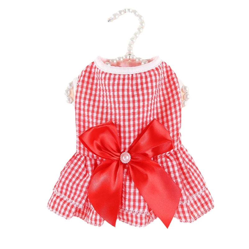 Cat Puppy Princess Dress Summer Pet Clothes Striped Plaid Dresses with Bow for Cats Kitten Rabbit Sphynx Clothing ropa para gato