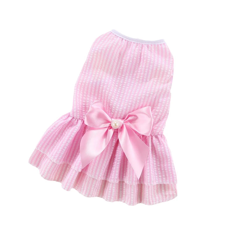 Cat Puppy Princess Dress Summer Pet Clothes Striped Plaid Dresses with Bow for Cats Kitten Rabbit Sphynx Clothing ropa para gato