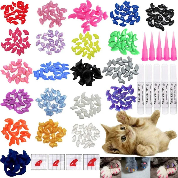 Cat Nail Caps Pet Cat Soft Paws Nail Protector Cover With Free Adhesive Glue + Applicator  20pcs/lot for Kitten