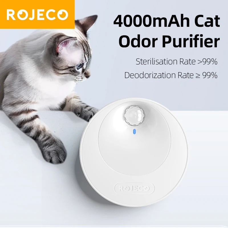 ROJECO Smart Cat Litter Deodoriser 4000mAh Cat Odor Purifier For Cat Litter Box Automatic Pet Toilet Deodorant Purifier Supplies