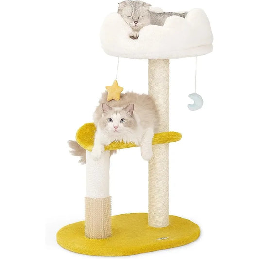 Cloud Cat Tree, 31.5in Multi-Level Indoor Cat Tower with Scratching Posts, Viewing Perch, Removable & Washable Cushions,