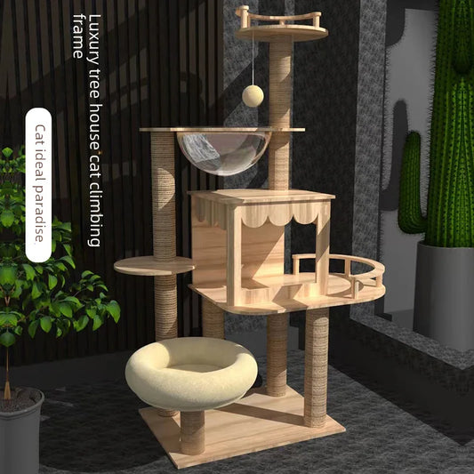 Wooden Cat Climbing Rack Large Cat Space Capsule Cat Nest Cat Tree Integrated Cat Rack Cat Scratching Board Cat Rack Pet Supplie