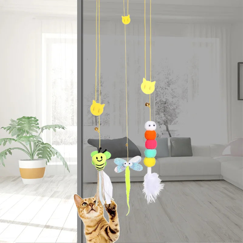 Simulation Cat Toy Cat Scratching Rope Feather Funny Kitten Playing Game Interactive Toy Retractable Hanging Door Pet Supplies