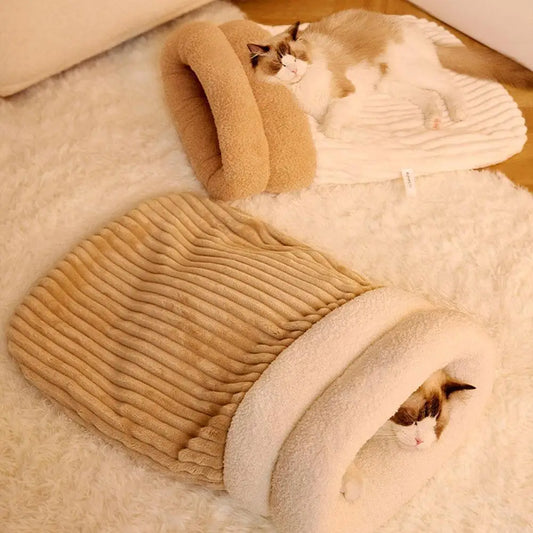 Warm Cat Sleeping Bag Soft Cat Bed Comfortable Tunnel Cat Nest Closed Pet House For Cats Lovely Cat Nest Accessories