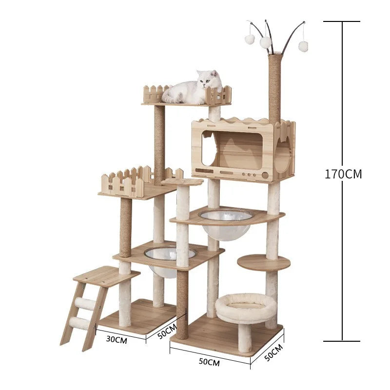 Wooden Cat Climbing Rack Large Cat Space Capsule Cat Nest Cat Tree Integrated Cat Rack Cat Scratching Board Cat Rack Pet Supplie