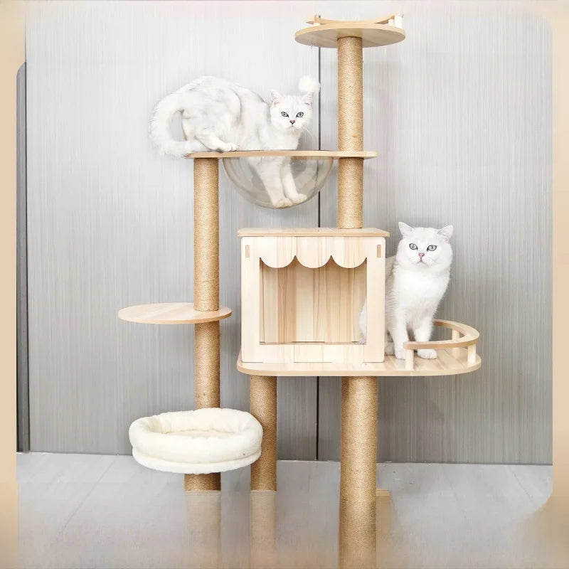 Wooden Cat Climbing Rack Large Cat Space Capsule Cat Nest Cat Tree Integrated Cat Rack Cat Scratching Board Cat Rack Pet Supplie