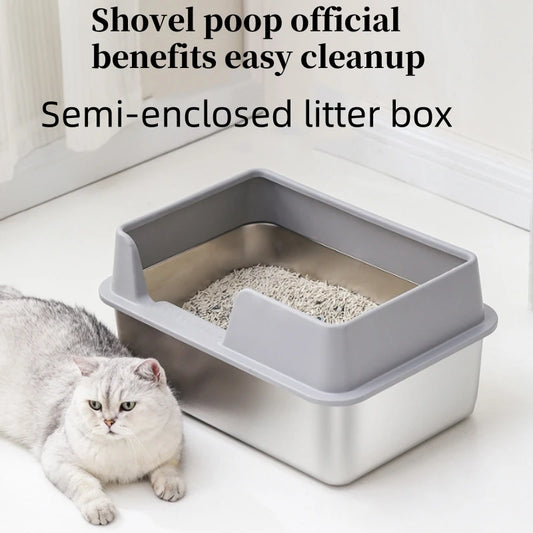 High fence oversized cat toilet semi-enclosed litter box, large litter box provides plenty of space to move around