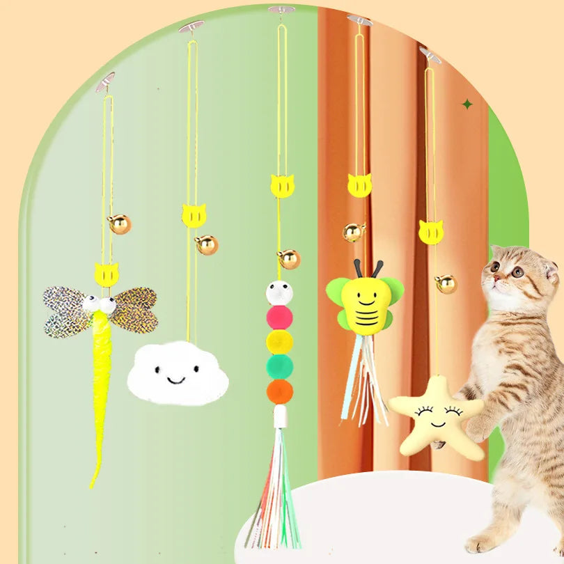 Pet Cat Toys Funny Stick Kitten Self -hi Elastic Rope Dragonfly Shape Feather Bell Teasing Stick Hanging Swing Thousands