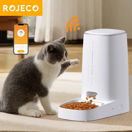 ROJECO Automatic Cat Feeder Pet Smart WiFi Cat Food Kibble Dispenser Remote Control Auto Feeder For Cat Dog Dry Food Accessories