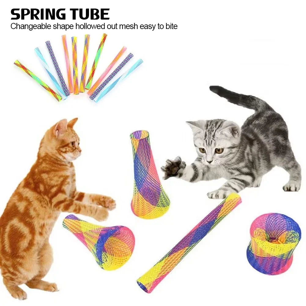 10Pcs Kitten Cat Spring Toys Bouncing Jumping Catcting Pet Toy Colorful Interactive Springs Telescopic Tube Coil Spiral Springs