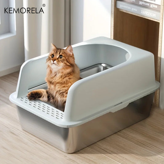 Stainless Steel Litter Box With Lid High Side Large Litter Box Suitable For Large and Small Cats Does Not Absorb Odor Leak Proof