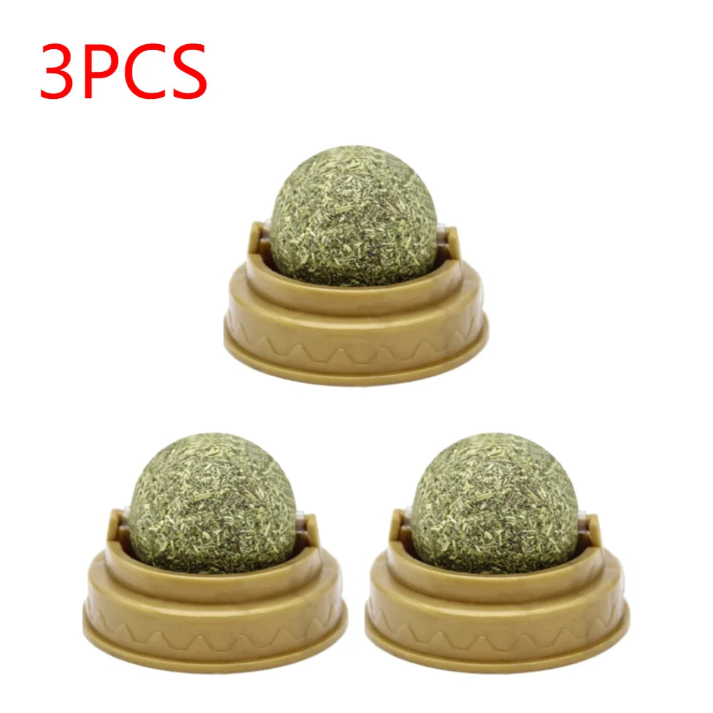 1-10PCS Natural Catnip Cat Wall Stick-on Ball Toy with Dust Cover Scratchers Molar Teeth Catnip Snack Ball Promote Digestion