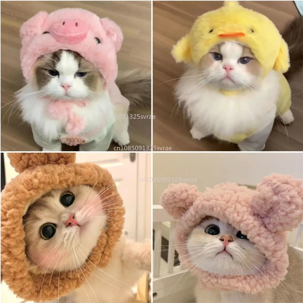 Cute Refined Cat Hat Plush Elastic Winter Pet Hat Puppy Kittens Knitted Hat Party Cosplay Props Decoration Cat Accessories Pet