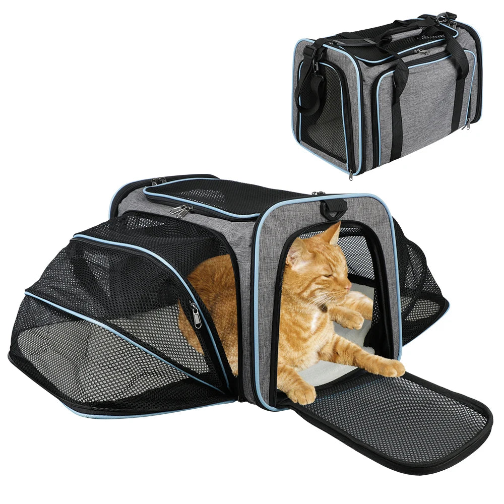 Portable Pet Carrier Bag Dogs Cats Ventilate Transport Bag Expandable Foldable Cat Travel Bag Breathable Pet Supplies