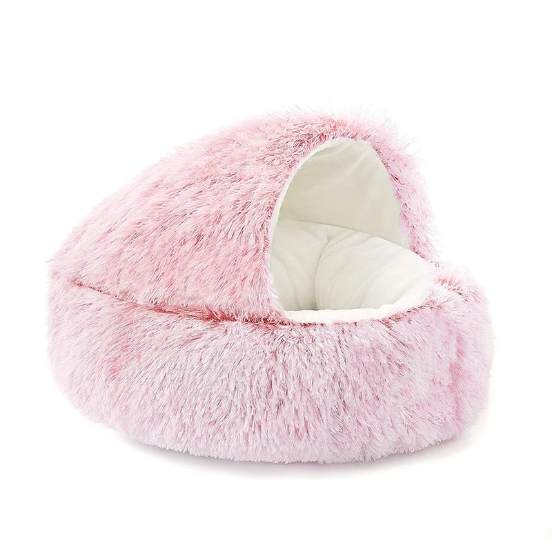 Round Cat Cushion Semi Enclosed Pet Sleep Bags Long Soft Plush 2 in 1 Warms Cats Beds Simple Comfort Warm Puppy Sleeping Nest