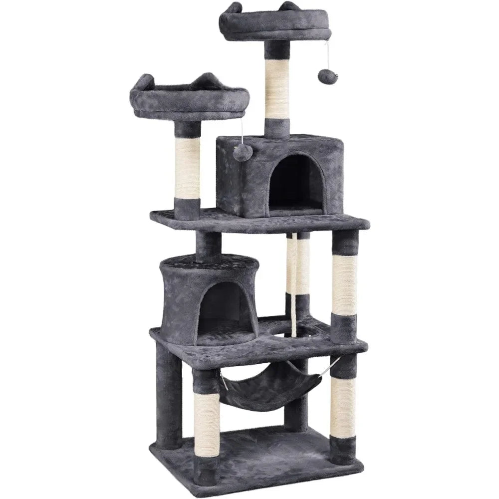 62.2inches Cat Tree Cat Tower Cat Condo with Platform & Hammock, Scratching Posts for Kittens Pet Play House with Plush Perch