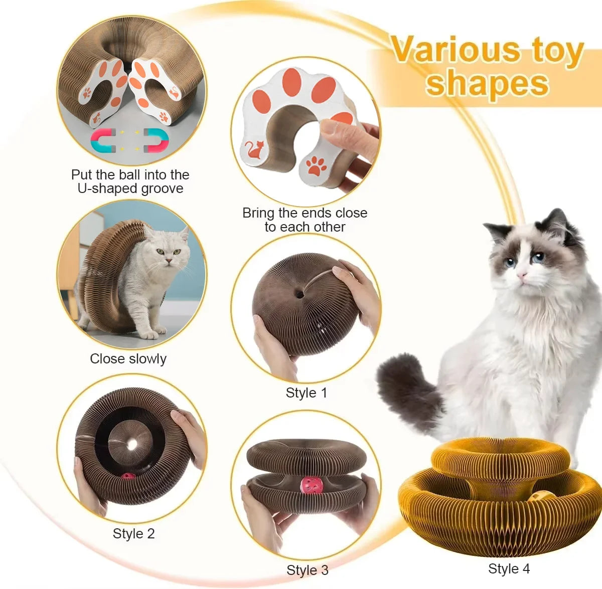 Magic Cat Scratch Organ Board Cat Toy with Ball Cat Grinding Claw Cat Climbing Frame Kitten Round Corrugated Cat Scratching Toy