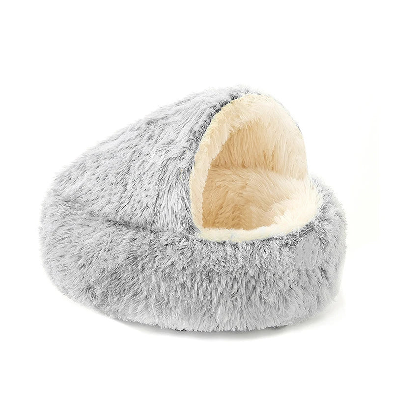 Round Cat Cushion Semi Enclosed Pet Sleep Bags Long Soft Plush 2 in 1 Warms Cats Beds Simple Comfort Warm Puppy Sleeping Nest