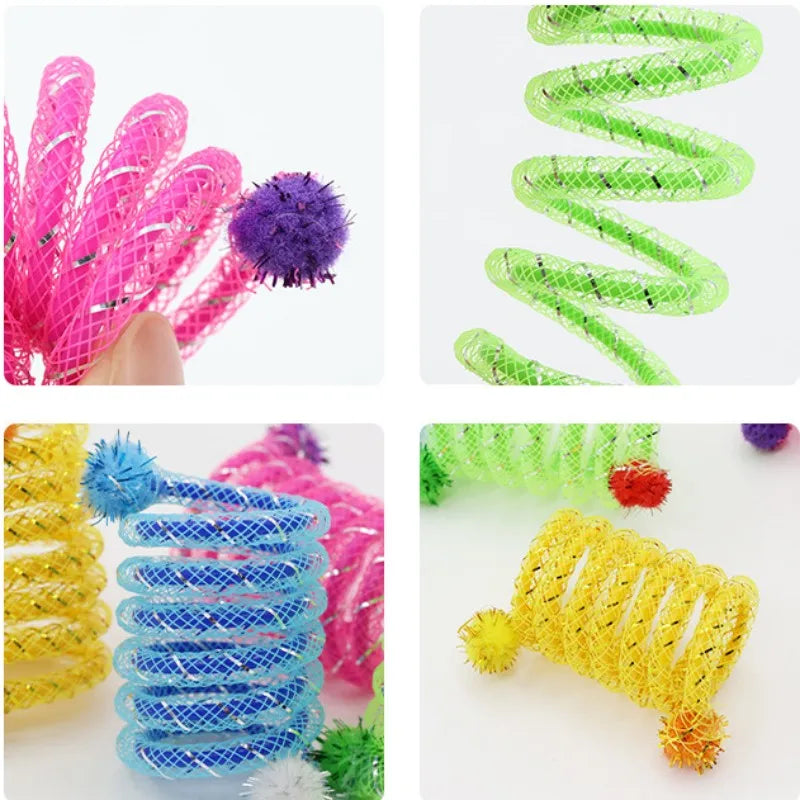 Cat Toys Colorful Spring Cats Stick Interactive Cat Toy Bite Resistant Elastic Wool Ball Spring Toys for Cats Tease Pet Supplies