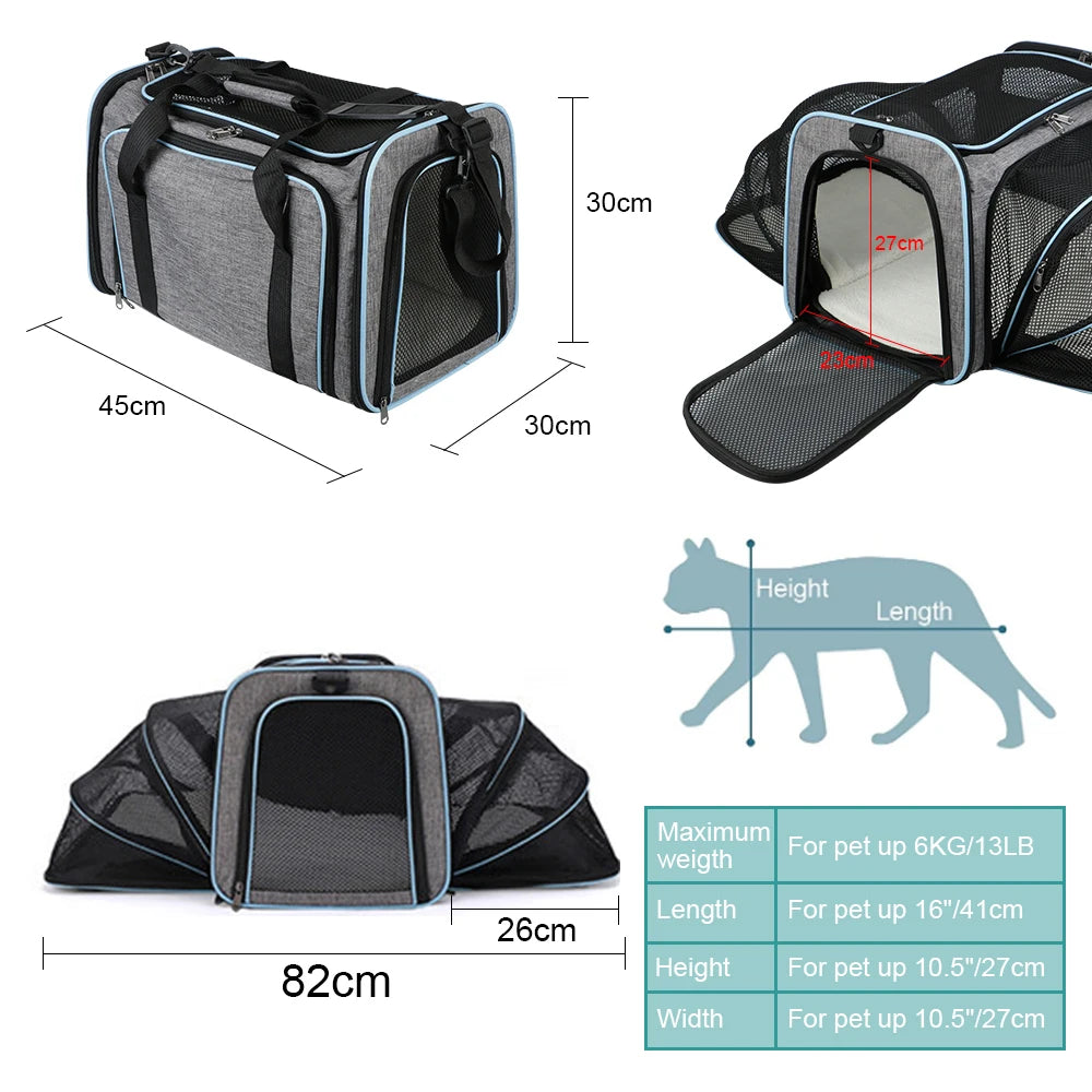 Portable Pet Carrier Bag Dogs Cats Ventilate Transport Bag Expandable Foldable Cat Travel Bag Breathable Pet Supplies