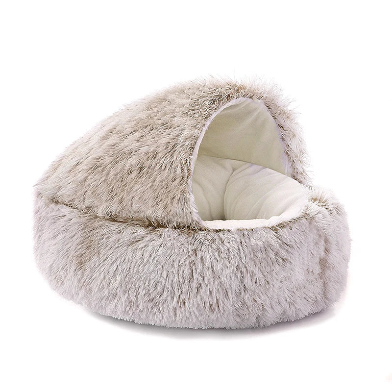 Round Cat Cushion Semi Enclosed Pet Sleep Bags Long Soft Plush 2 in 1 Warms Cats Beds Simple Comfort Warm Puppy Sleeping Nest