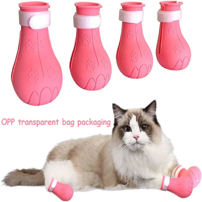 1 Set of 4 Adjustable Anti-Scratch Cat Paw Protector Boots for GroomingBathing,Protect Your Furniture and Skin from Cat Claws