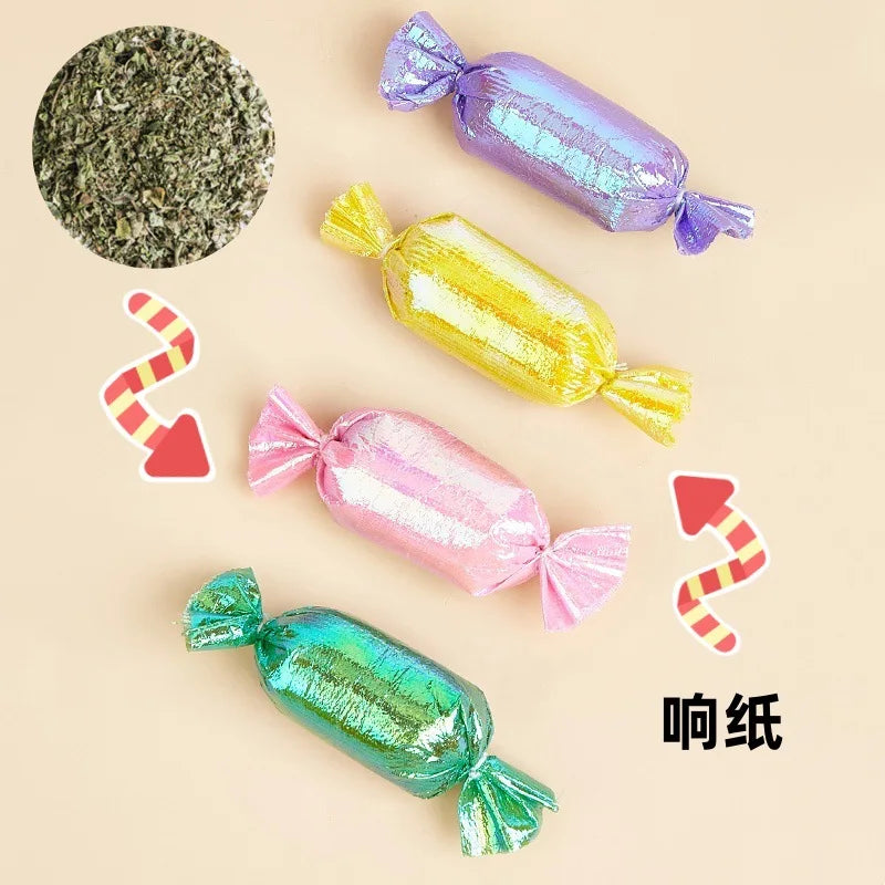 Interactive Cat Catnip Toys Crinkly Sound Kitten Bite Kicker Toys for Cat Exercise Candy Shaped Cat Toy