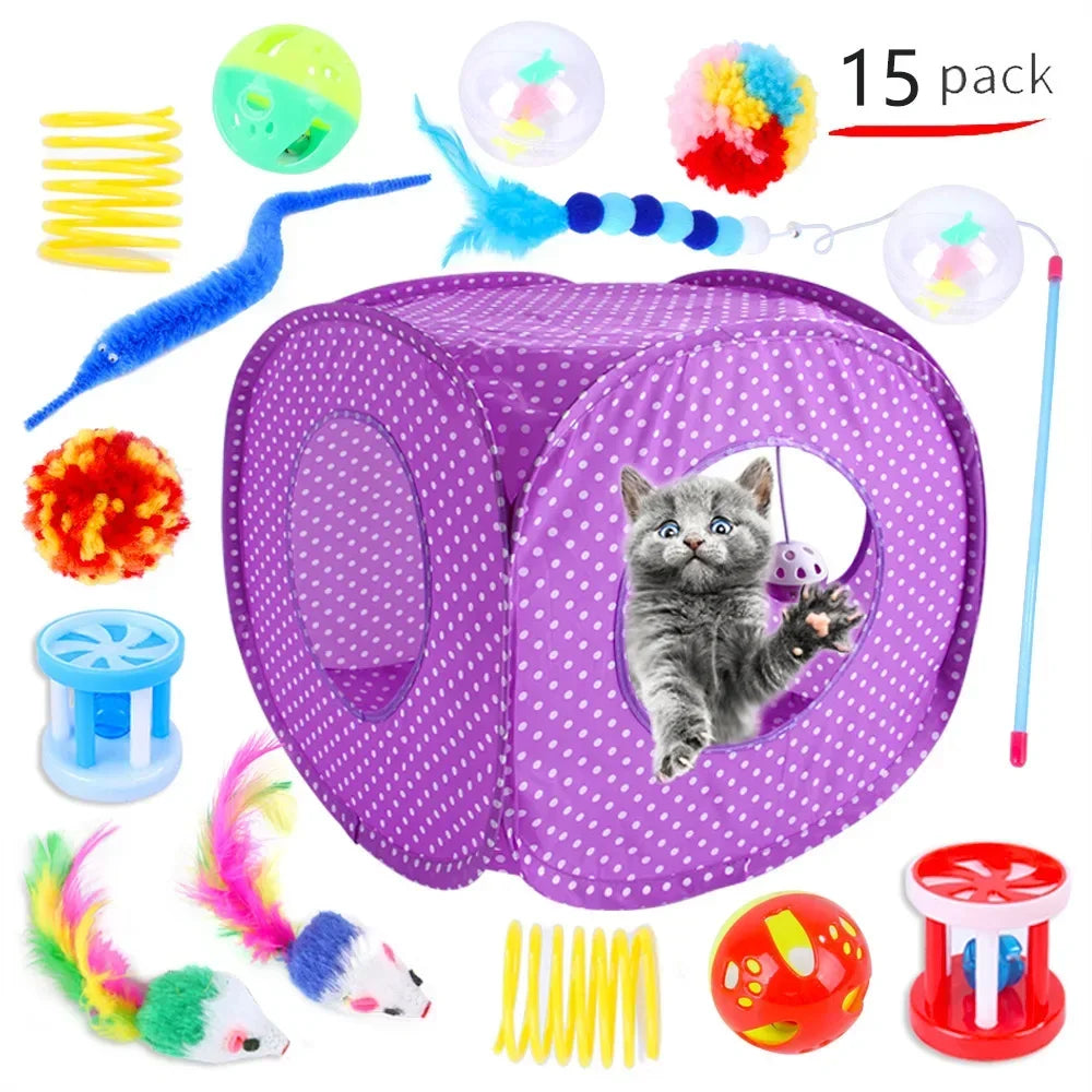 Cat Toys Mouse Shape Balls Foldable Cat Kitten Play Tunnel Chat Funny Cat Tent Mouse Supplies Simulation Fish Cat Accessories