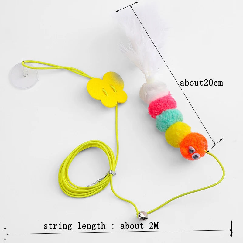 Pet Cat Toys Funny Stick Kitten Self -hi Elastic Rope Dragonfly Shape Feather Bell Teasing Stick Hanging Swing Thousands