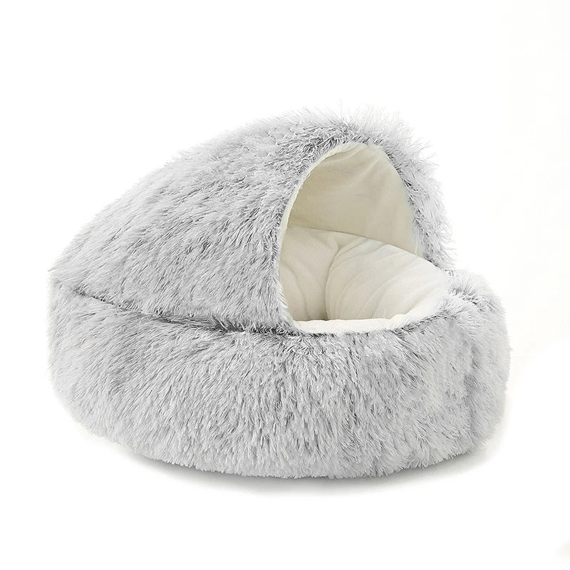 Round Cat Cushion Semi Enclosed Pet Sleep Bags Long Soft Plush 2 in 1 Warms Cats Beds Simple Comfort Warm Puppy Sleeping Nest