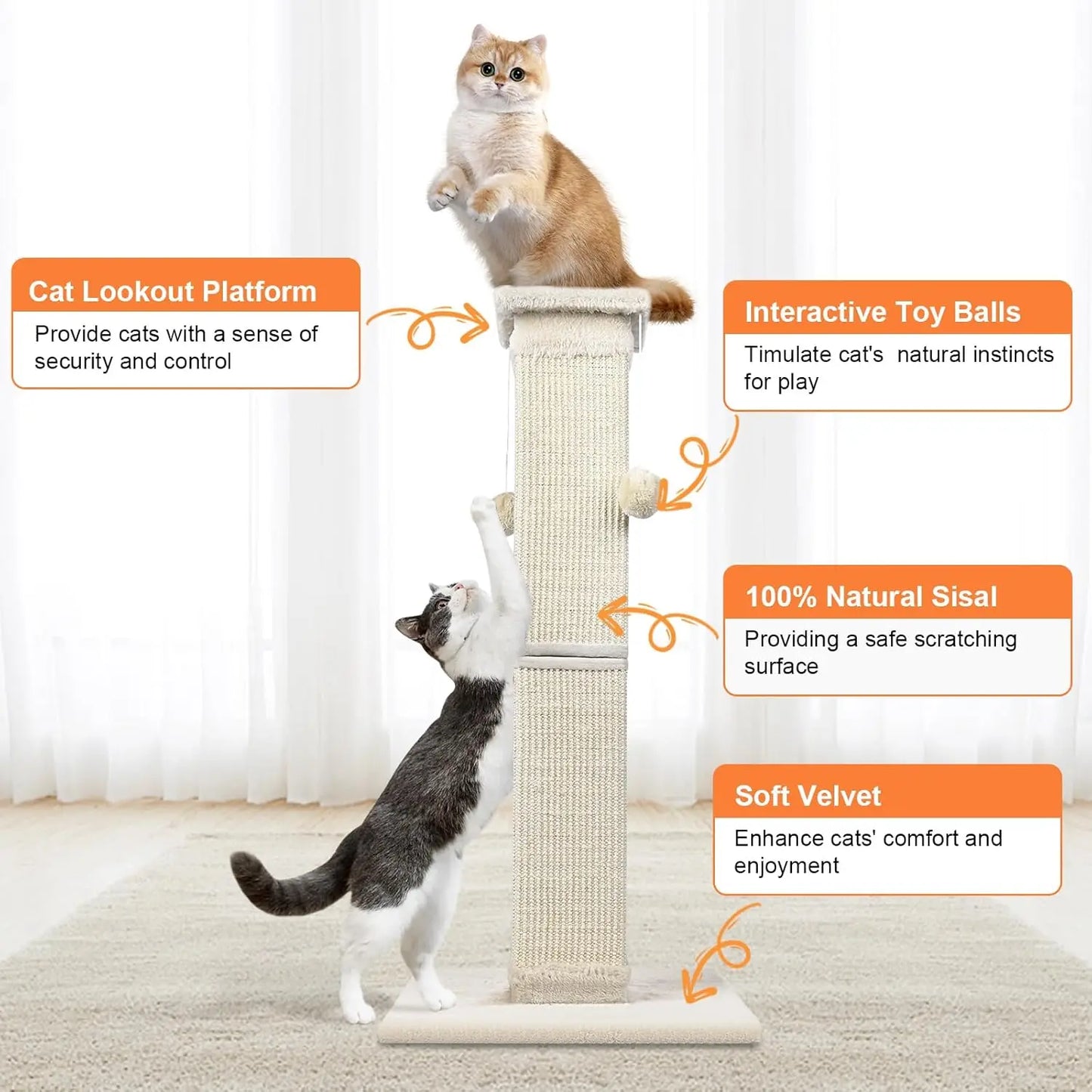 Post 33 Inch Nature Sisal Cat Scratch Post for Indoor Cats, Large Cat Scratcher Protect Your Furniture, for All Breeds