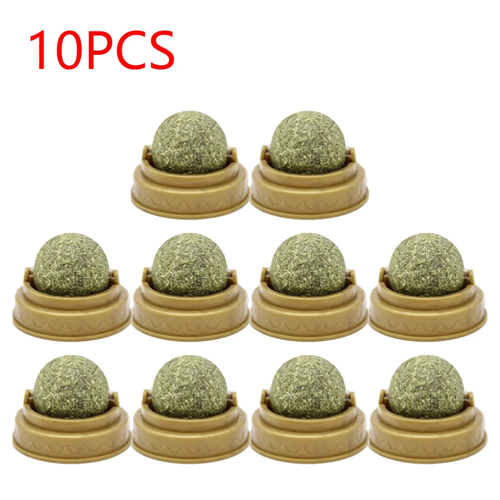 1-10PCS Natural Catnip Cat Wall Stick-on Ball Toy with Dust Cover Scratchers Molar Teeth Catnip Snack Ball Promote Digestion