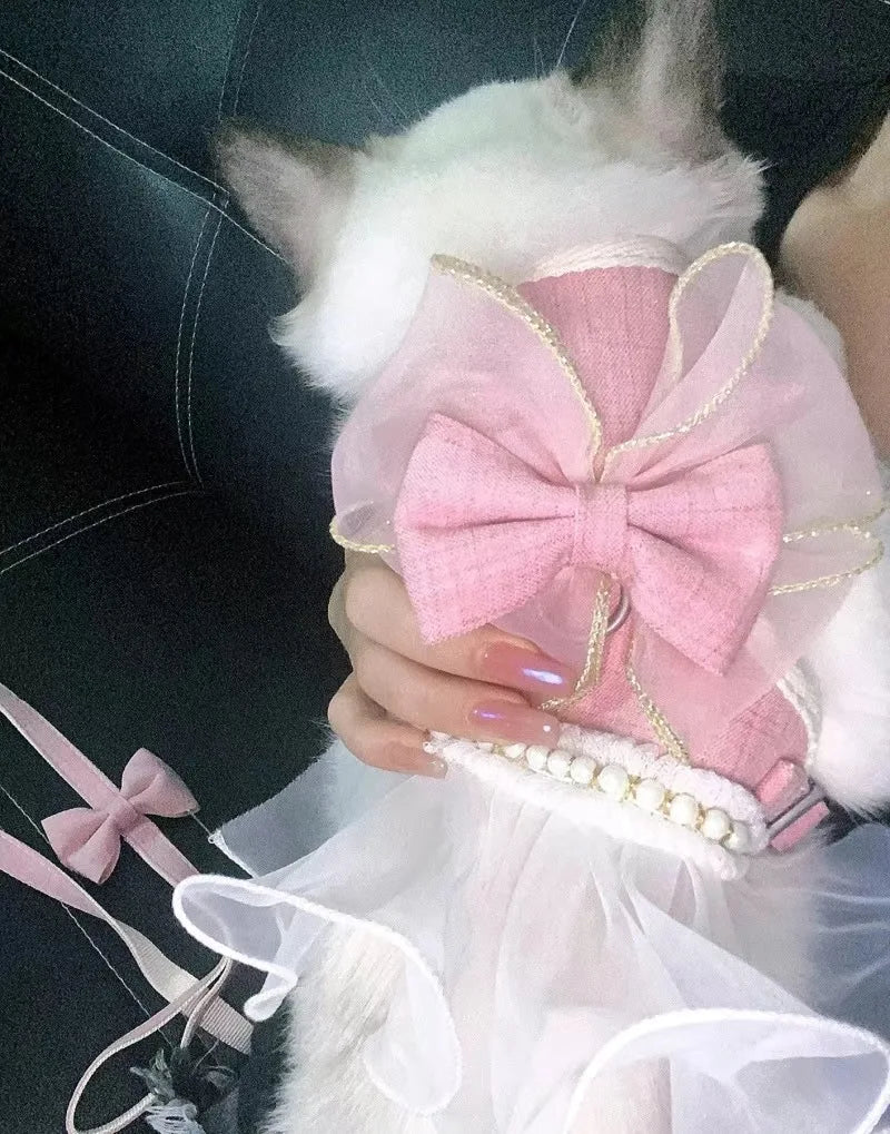 Cute Bowknot Cat Harness Leash Princess Cat Dress Costumes Nylon Kittten Dress Puppy Harness For Chihuahua Teddy Cats Clothes