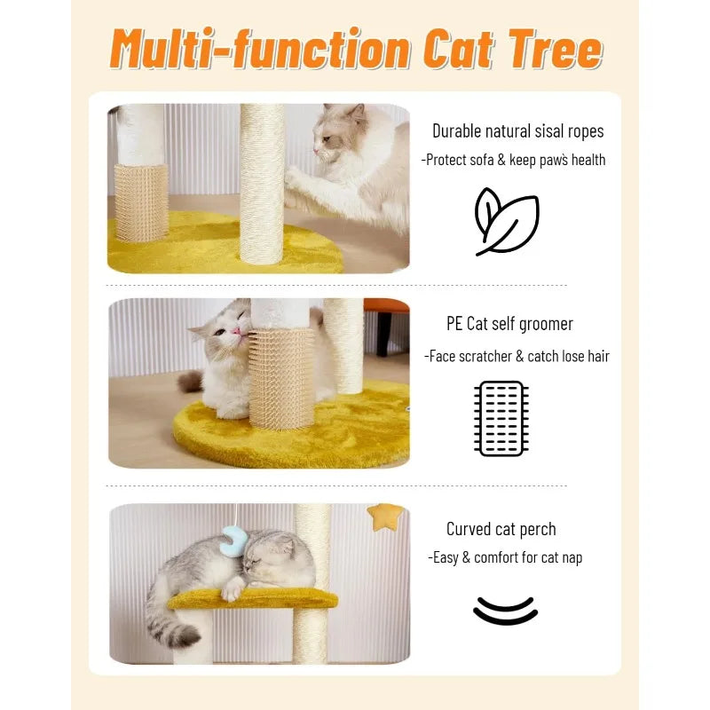 Cloud Cat Tree, 31.5in Multi-Level Indoor Cat Tower with Scratching Posts, Viewing Perch, Removable & Washable Cushions,