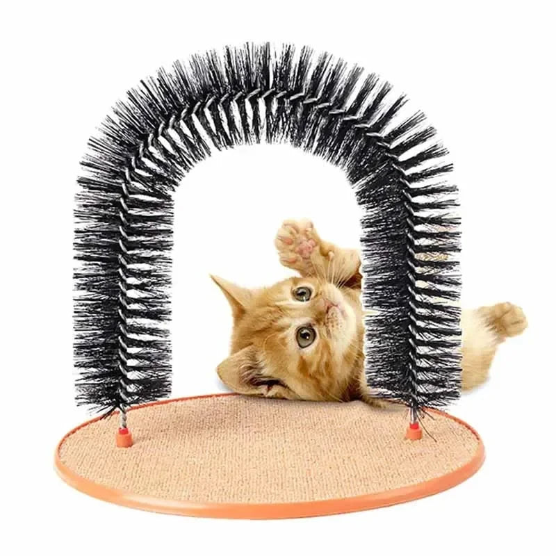 Cat Toy Arch Self Groome Pamper Feline with A Massage Grooming Rubbing Brush with Scratching Pad Toy for Cats Interactive Toys