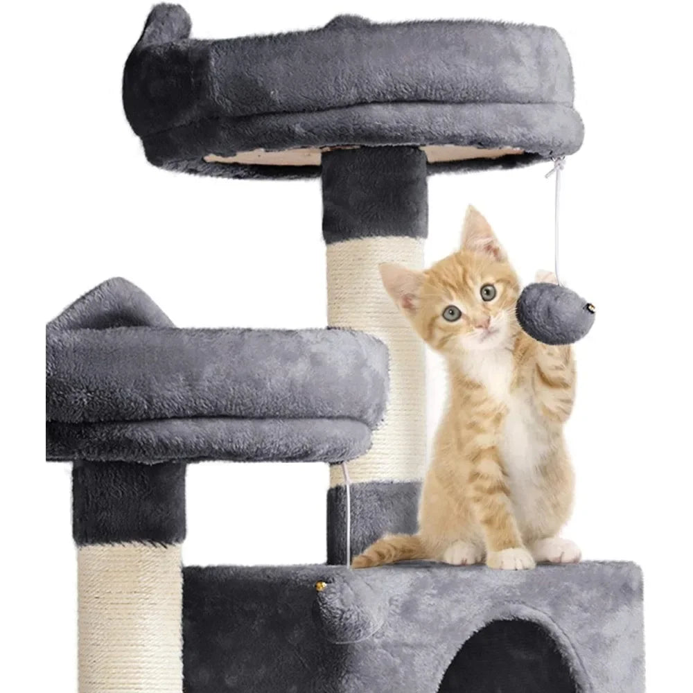 62.2inches Cat Tree Cat Tower Cat Condo with Platform & Hammock, Scratching Posts for Kittens Pet Play House with Plush Perch