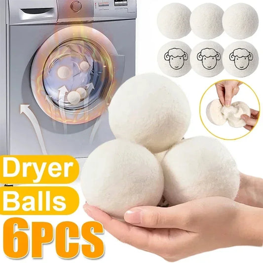 6Pcs Reusable Wool Dryer Balls Clothes Softener Laundry Fleece Dryer Ball Kit Home Clothes Dryer Washing Machine 3/4/5/6/7cm