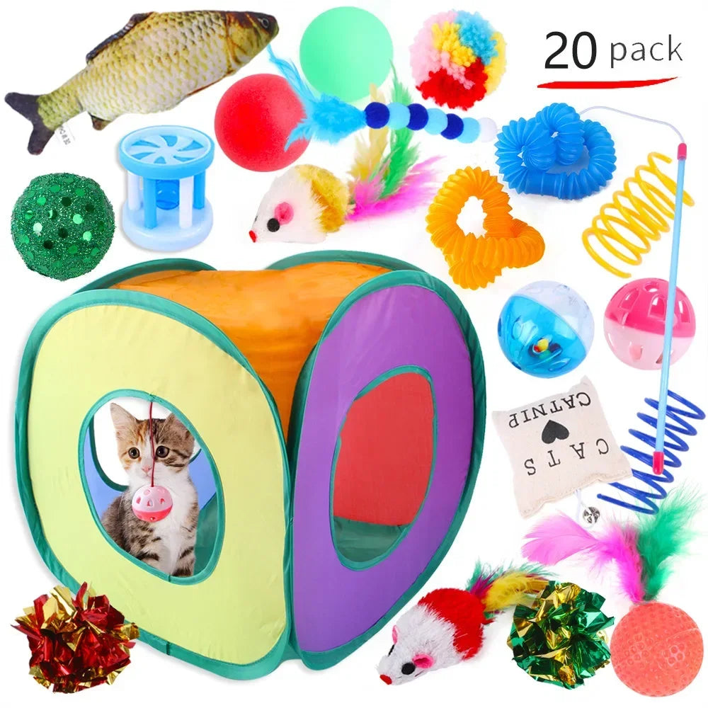 Cat Toys Mouse Shape Balls Foldable Cat Kitten Play Tunnel Chat Funny Cat Tent Mouse Supplies Simulation Fish Cat Accessories