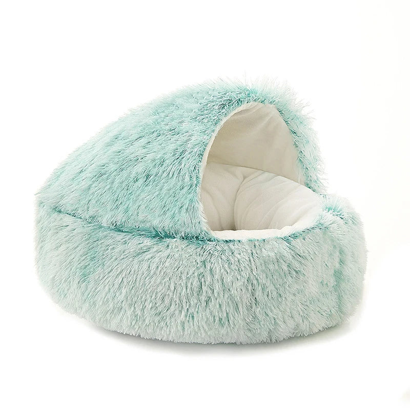 Round Cat Cushion Semi Enclosed Pet Sleep Bags Long Soft Plush 2 in 1 Warms Cats Beds Simple Comfort Warm Puppy Sleeping Nest